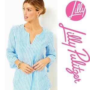 NWT Lilly Pulitzer Hollie Linen Tunic LUNAR BLUE
